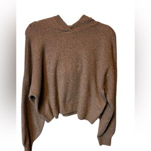 Hollister Cropped Knit Hoodie Brown Sweater Size Small